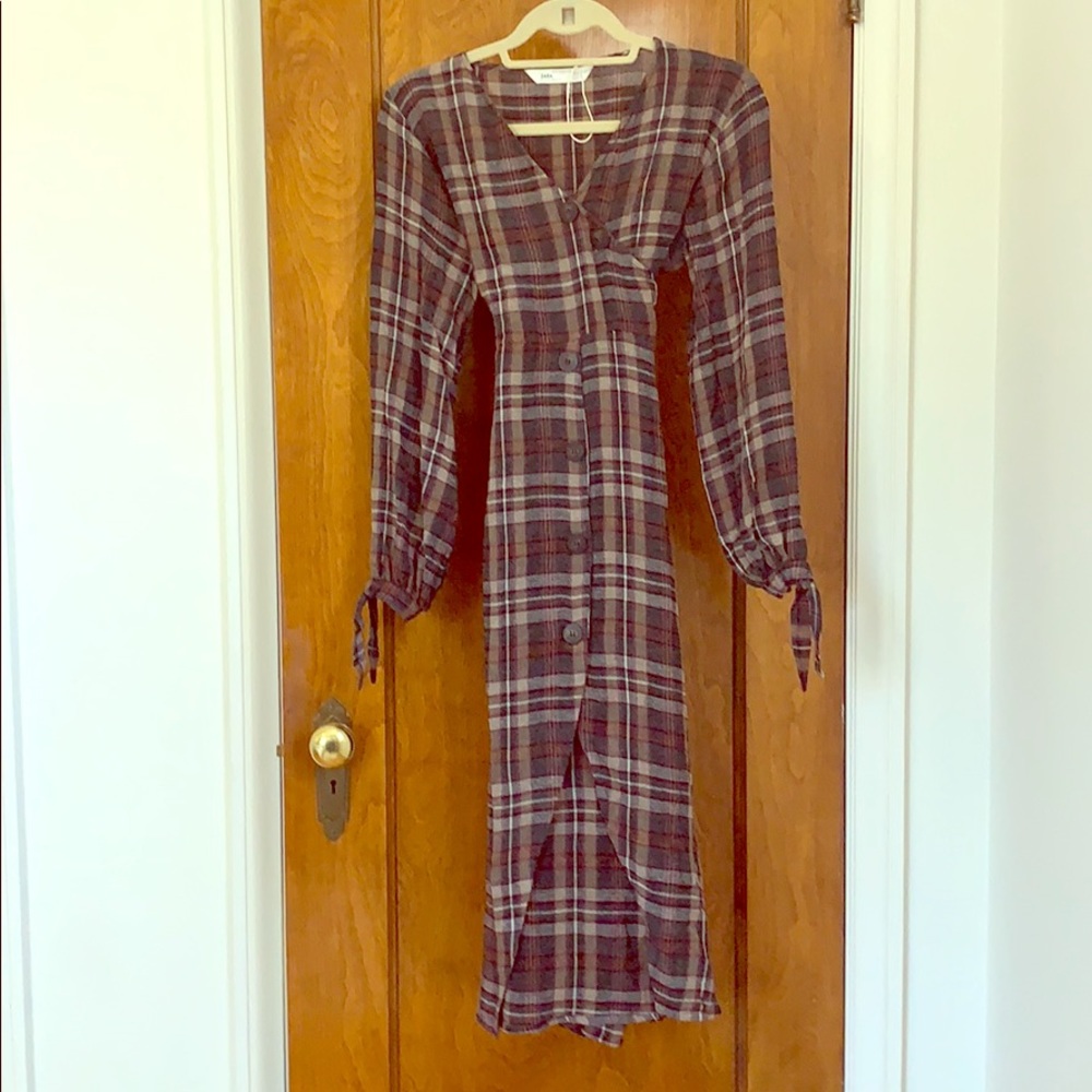 Zara Brown/ Gray Plaid Dress NWOT ✨✨✨